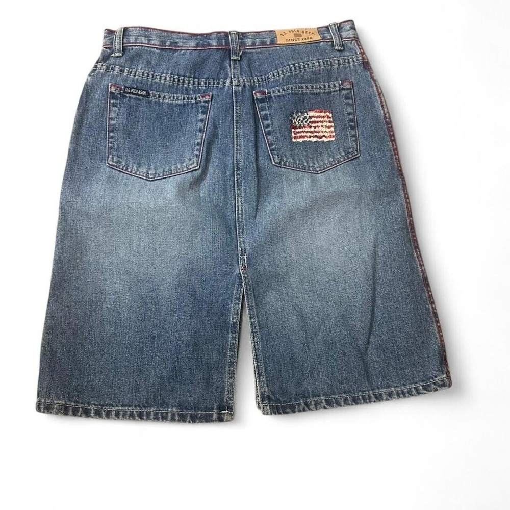 Y2K Sequin Flag Embellished Denim Skirt